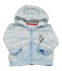 Světlemodro-šedo-bílá pruhovaná sametová propínací mikina s pejskem a kapucí C&A