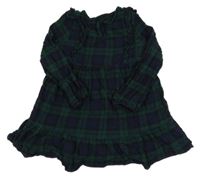 Tmavomodro-zelené kostkované plátěné šaty s volánky George 
