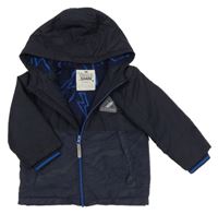 Tmavomodrá šusťáková zateplená bunda s kapucí F&F