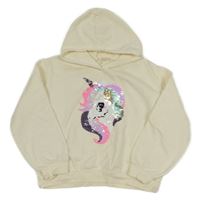 Smetanová crop mikina s jednorožcem z flitrů a kapucí H&M