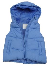 Modrá šusťáková prošívaná zateplená vesta s kapucí Primark