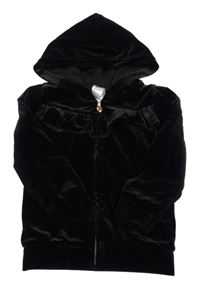 Černá sametová propínací mikina s volánky a kapucí C&A