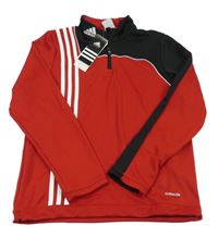 Nové - Červeno-černá fotbalová funkční mikina s pruhy Adidas 