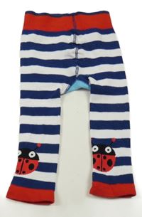 Tmavomodro-bílo-černé pruhované punčochové legíny s beruškami Blade Rose