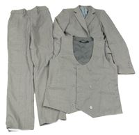 3set - Šedé společenské sako + kalhoty + vesta Pusley