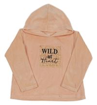 Broskvová sametová mikina s nápisem a kapucí Jeff&Co