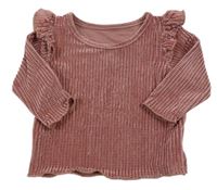 Růžové vzorované sametové triko s volánky Shein