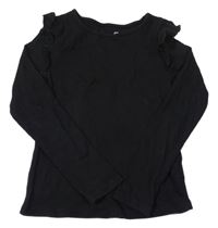 Černé žebrované triko s volánky H&M