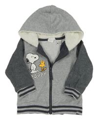 Šedo-tmavošedá propínací mikina se Snoopym a kapucí H&M