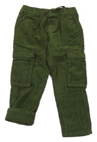 Olivové podšité manšestrové kalhoty H&M
