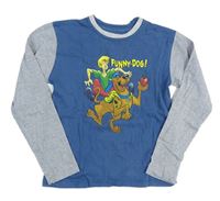 Modro-šedé melírované pyžamové triko se Scoobym 