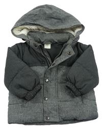 Šedo-tmavošedá melírovaná prošívaná šusťáková přechodová bunda s kapucí H&M