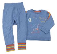 2Set - Modrá melírovaná mikina s dinosaury a pruhy + turecké tepláky Mothercare