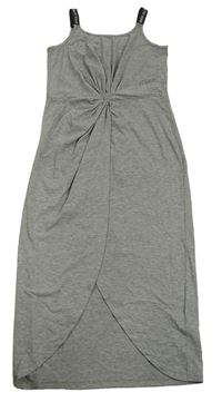 Šedé melírované dlouhé šaty s překřížením a logy RIVER ISLAND
