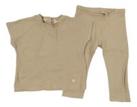 2Set - Béžové žebrované oversize tričko s kytičkou + tepláky so cute