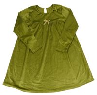 Brčálově zelené plyšové šaty se zlatou mašlí SHEIN