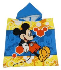 Modro-žluto-bílo-medová froté pončo osuška s Mickey a kapucí Disney