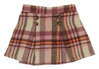 Světlerůžovo-starorůžovo-smetanovo-korálová kostkovaná vlněná sukně s knoflíky PRIMARK