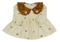 Smetanové teplákové šaty s květy a hnědým manšestrovým límečkem Cozy Cub