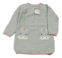Nové - světlešedo-růžové melírované pletené šaty s jednorožci/kapsami a vzorem PRIMARK