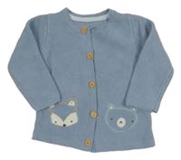 Modrý propínací svetr se zvířátky Mothercare
