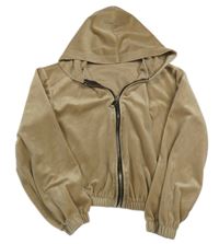 Světlehnědá plyšová propínací crop mikina s kapucí CLOOTHES