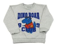 Světlešedá melírovaná mikina s dinosaurem a nápisy Nutmeg