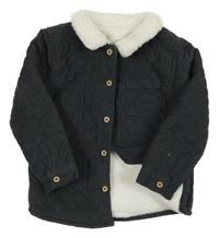 Tmavošedá manšestrová zateplená košilová bunda s huňatým límečkem Tu