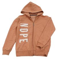 Skořicová propínací mikina s nápisem a kapucí SALENTO