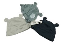 Nové - 3x - Čepice s oušky - Světlešedá, břidlicová, tmavomodrá Next