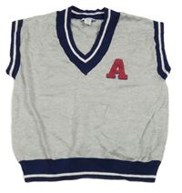 Šedo-tmavomodrá melírovaná úpletová vesta s písmenkem PRIMARK