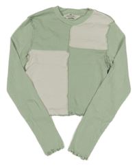 Světleolivovo-smetanové žebrované crop triko H&M