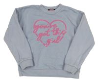 Světlemodrofialová mikina se srdíčkem s nápisy s flitry George