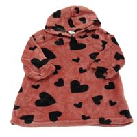 Jahodové plyšové šaty se srdíčky a kapucí SHEIN