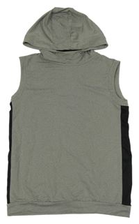 Šedo-černé melírované sportovní tílko s kapucí POCOPIANO