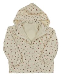 Smetanová šusťáková jarní bunda s kytičkami a odepínací kapucí H&M