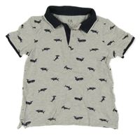 Světlešedo-tmavomodré melírované polo tričko se žraloky a kladivouny C&A