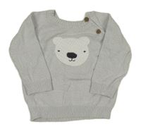 Světlešedý melírovaný svetr s medvídkem F&F