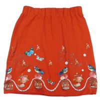 Červená sukně s motýlky a ptáčky a růžemi 