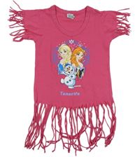 Tmavorůžové tričko s Frozen a třásněmi 