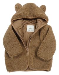 Hnědá huňatá podšitá bunda s kapucí s oušky M&S