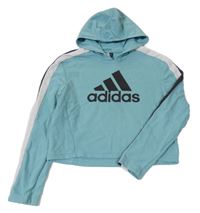 Modrošedo-bílo-černá crop mikina s kapucí Adidas
