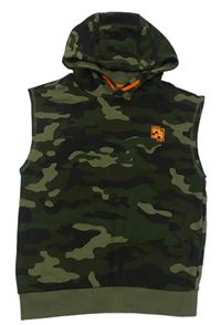 Khaki-černá army tepláková vesta s potiskem a kapucí F&F