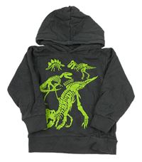Antracitová mikina s kostrami dinosaurů a kapucí