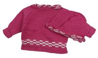 2set - Fuchsiový svetr se vzorem + pletená čepice