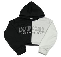 Černo-bílá crop mikina s nápisem a kapucí Shein