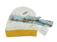 2set - Bílá bavlněná čepice s raketami + světlemodrá květovaná čelenka