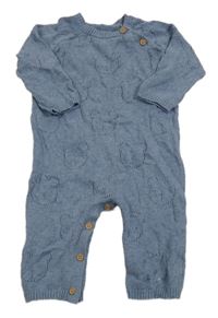 Modrý melírovaný pletený overal s perforovanými medvědy George