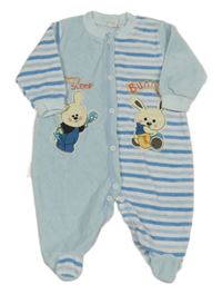 Světlemodro-pruhovaný sametový overal s králíky