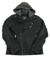 Černý koženkový podšitý křivák s teplákovou kapucí C&A